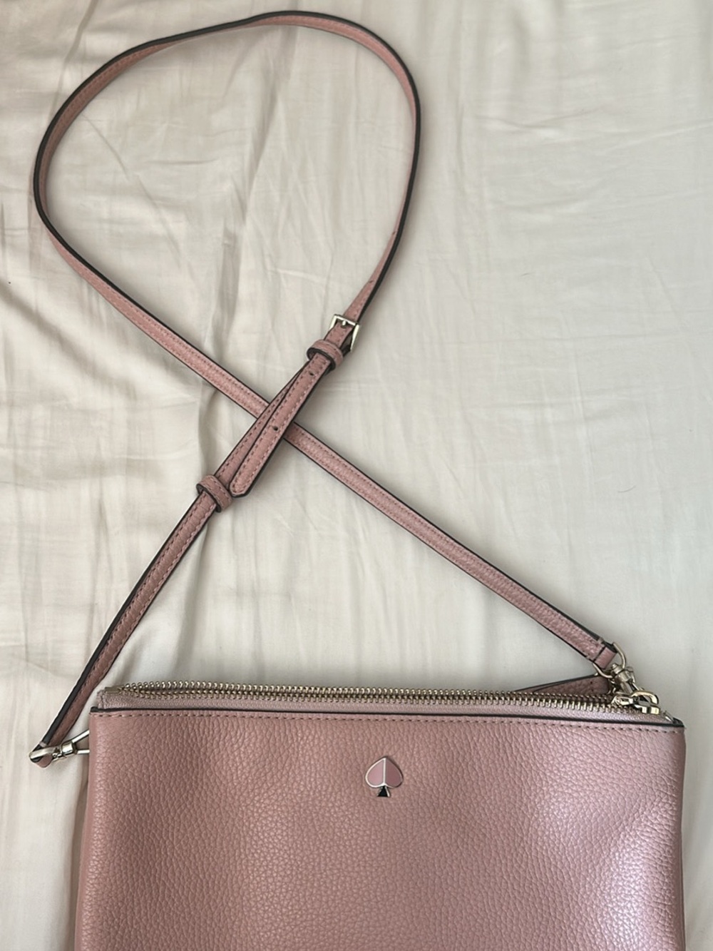 kate spade Rose Pink Pebbled Leather Crossbody with Spade Logo